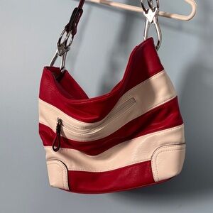 Red and Cream Striped Women's Bag